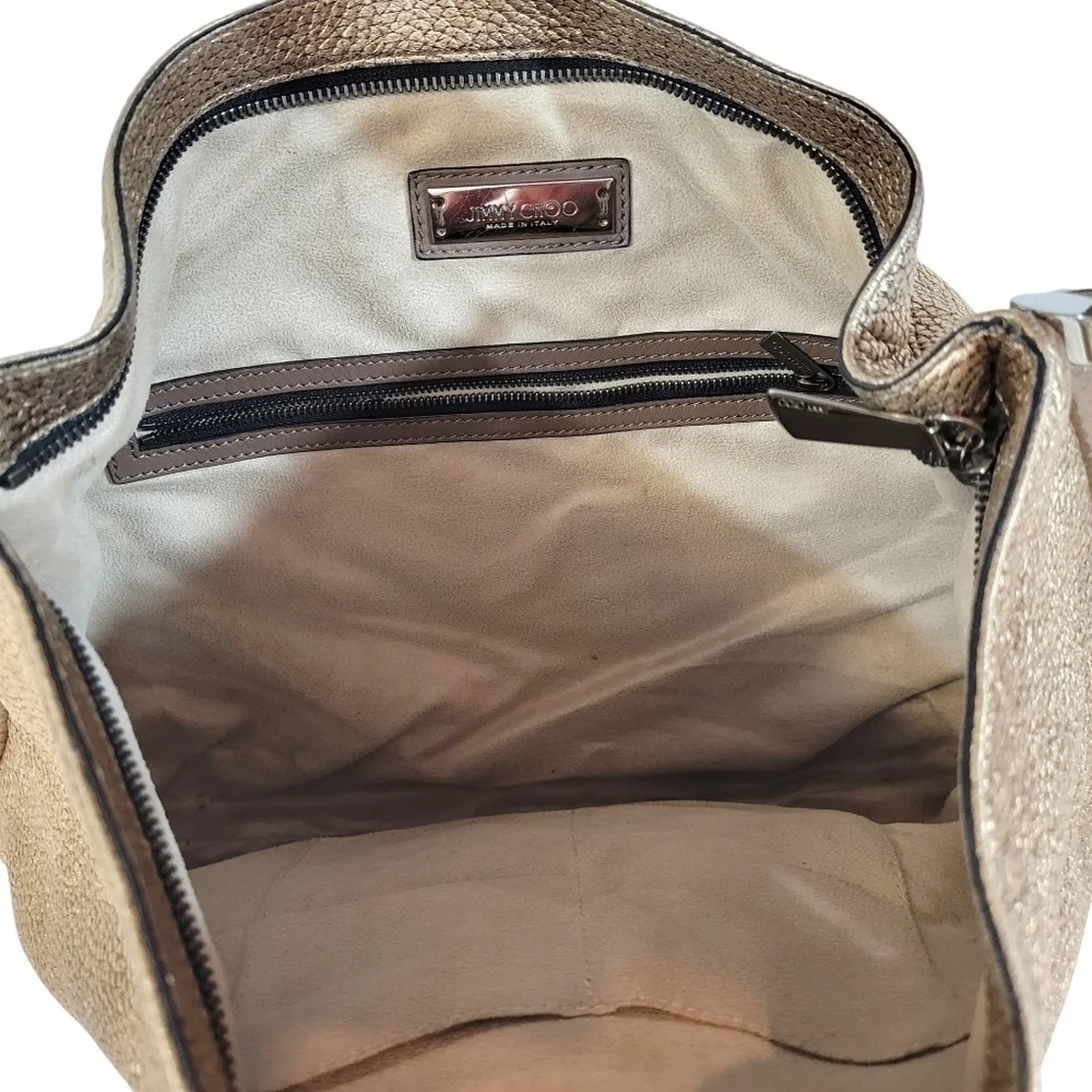 Jimmy Choo Zoe Gold Leather & Snakeskin Hobo
